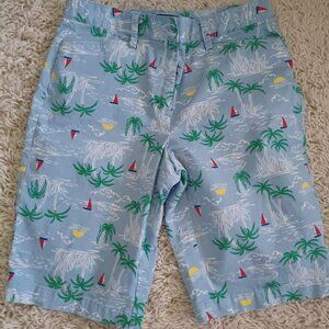 Lands’ End Women’s Size 8 Mid-Rise Blue Tropical Print Cotton Stretch Shorts